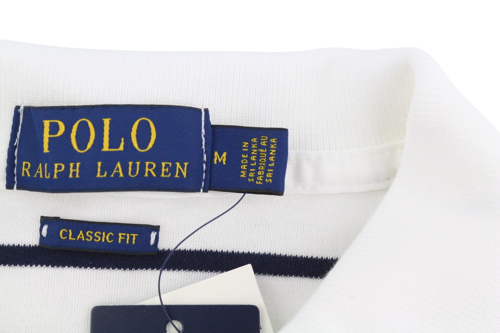 RALPH LAUREN Classic Fit Men T-Shirt M White Short Sleeve Striped Polo Neck