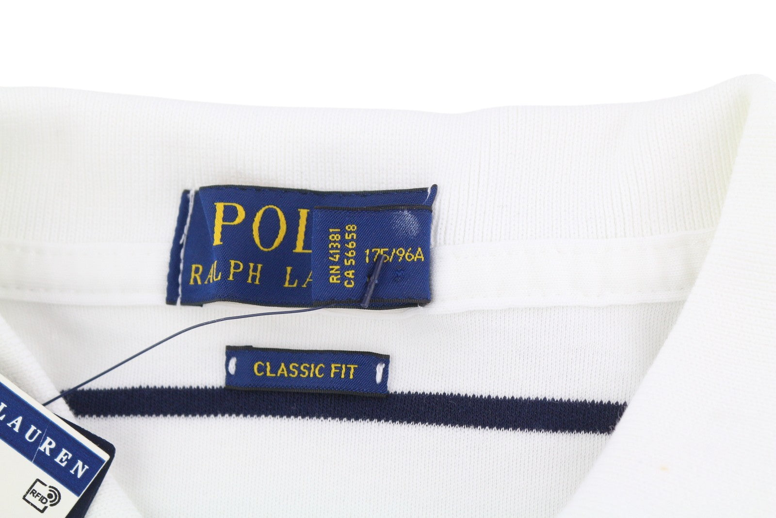 RALPH LAUREN Classic Fit Men T-Shirt M White Short Sleeve Striped Polo Neck