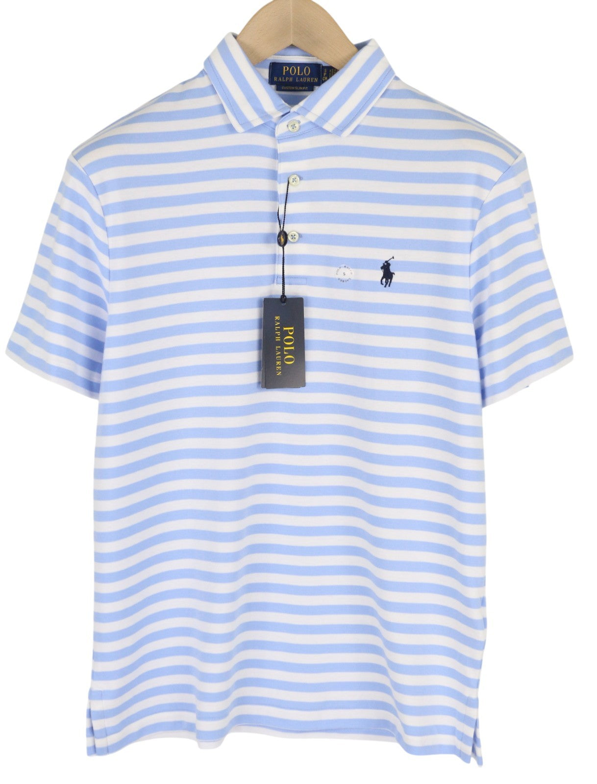 RALPH LAUREN Custom Slim Men T-Shirt S Blue Striped Short Sleeve Polo RRP€149