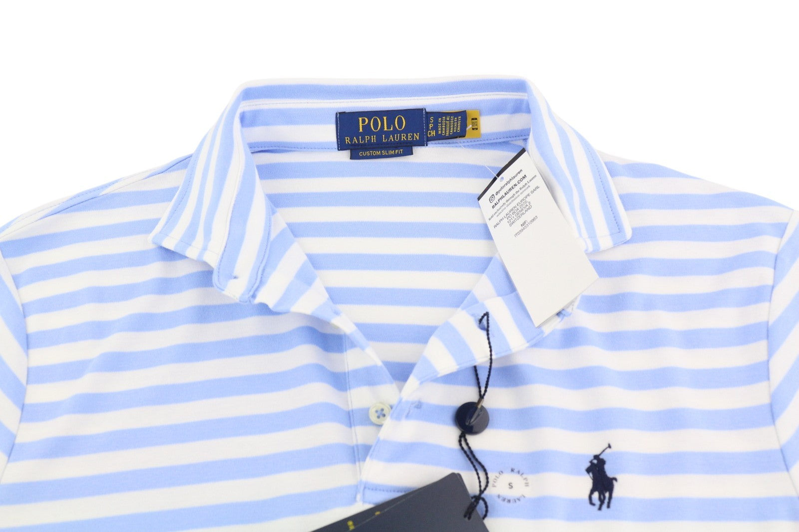 RALPH LAUREN Custom Slim Men T-Shirt S Blue Striped Short Sleeve Polo RRP€149