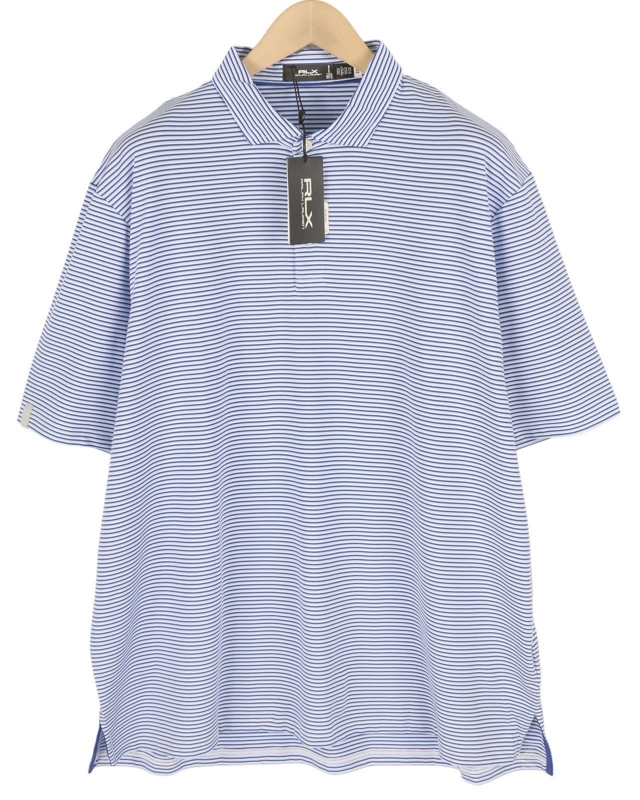 RLX RALPH LAUREN Golf Men T-Shirt 2XL Blue Striped Short Sleeve Polo Neck Logo