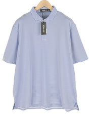 RLX RALPH LAUREN Golf Men T-Shirt 2XL Blue Striped Short Sleeve Polo Neck Logo