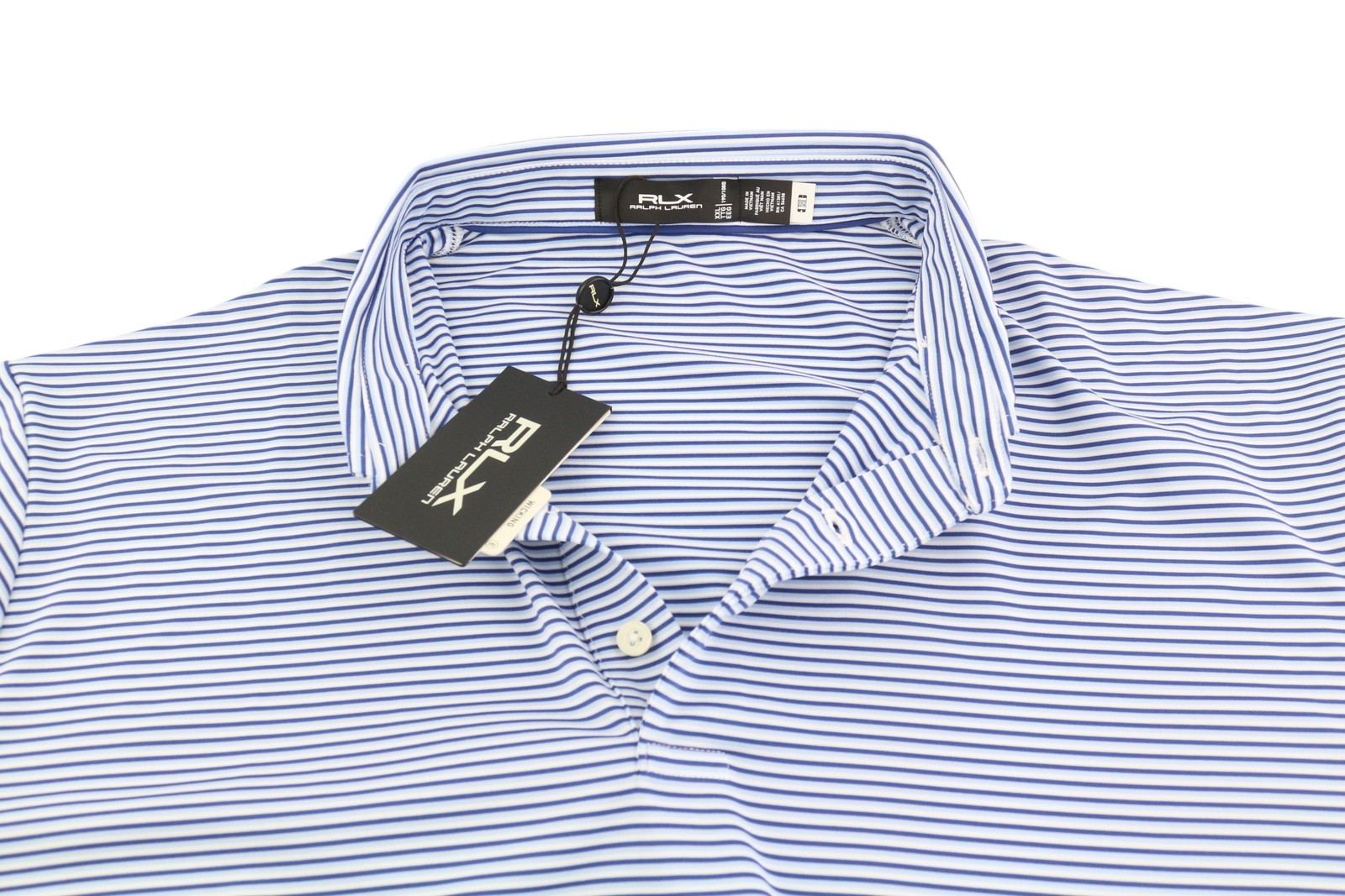 RLX RALPH LAUREN Golf Men T-Shirt 2XL Blue Striped Short Sleeve Polo Neck Logo