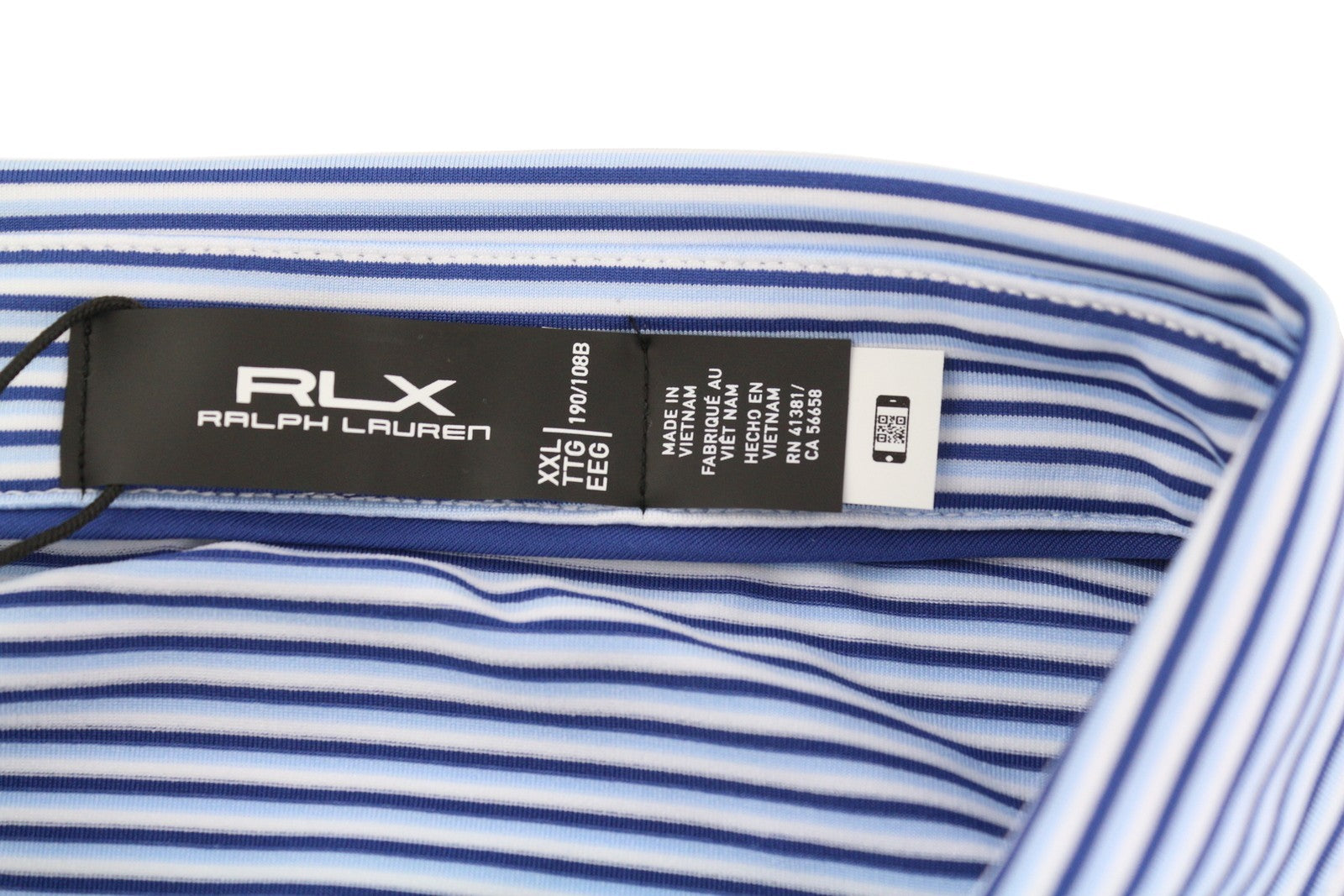 RLX RALPH LAUREN Golf Men T-Shirt 2XL Blue Striped Short Sleeve Polo Neck Logo