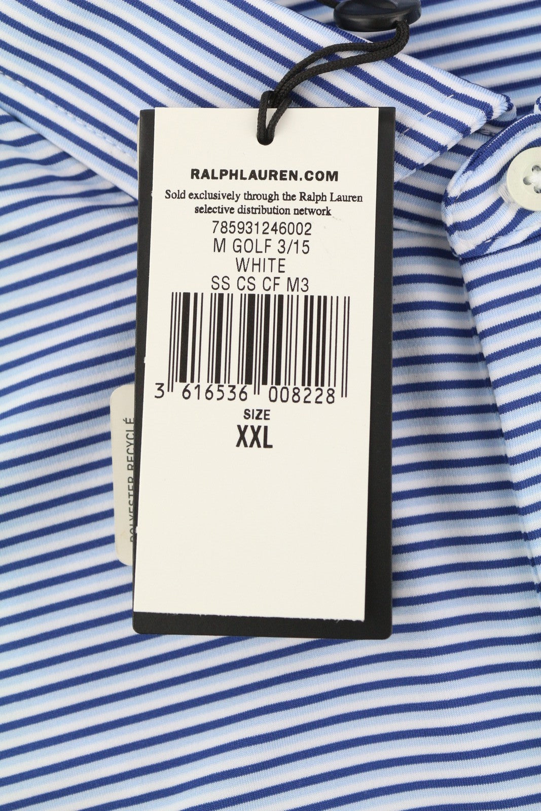 RLX RALPH LAUREN Golf Men T-Shirt 2XL Blue Striped Short Sleeve Polo Neck Logo