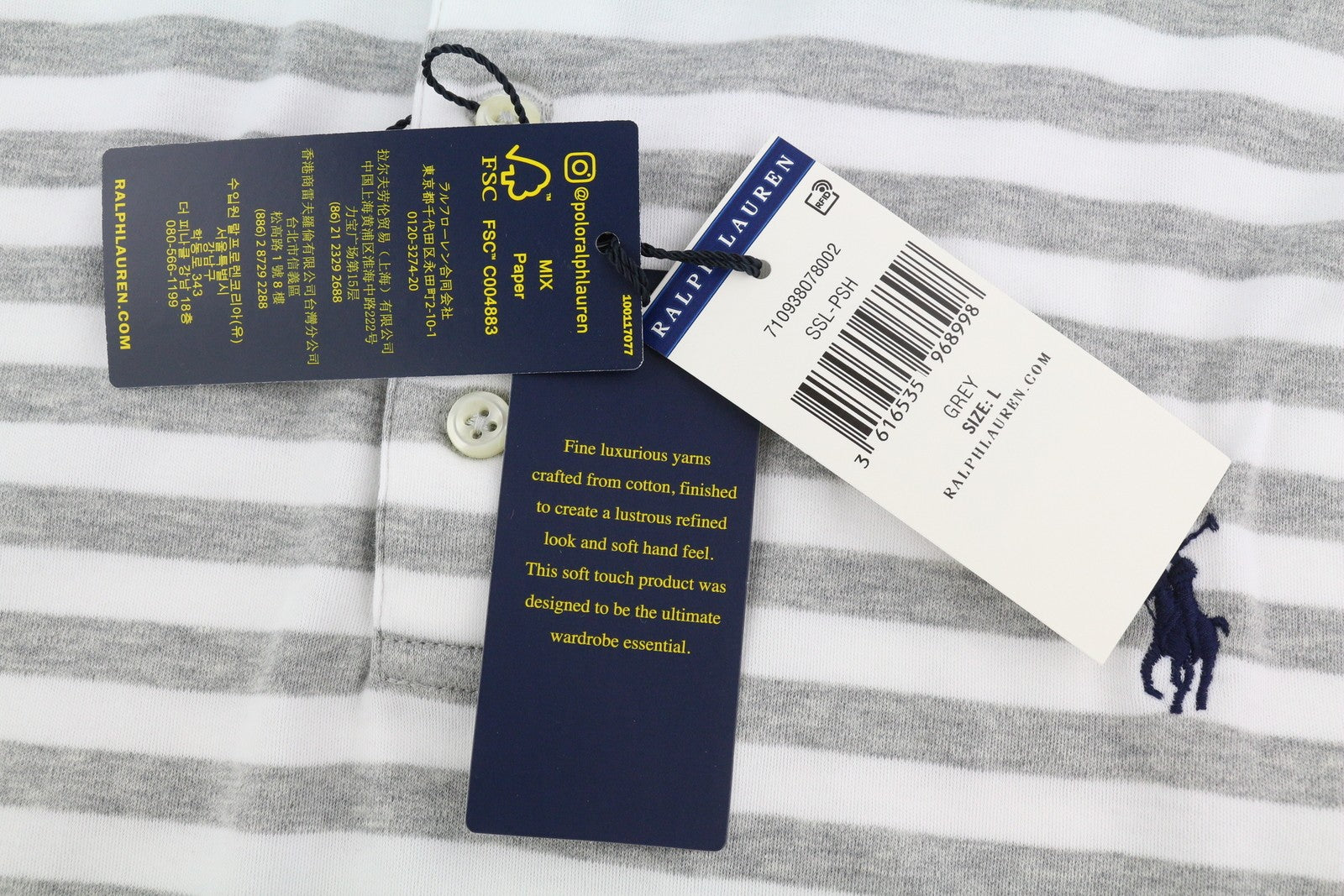 RALPH LAUREN Classic Fit Men T-Shirt L Short Sleeve Polo Neck Striped Logo