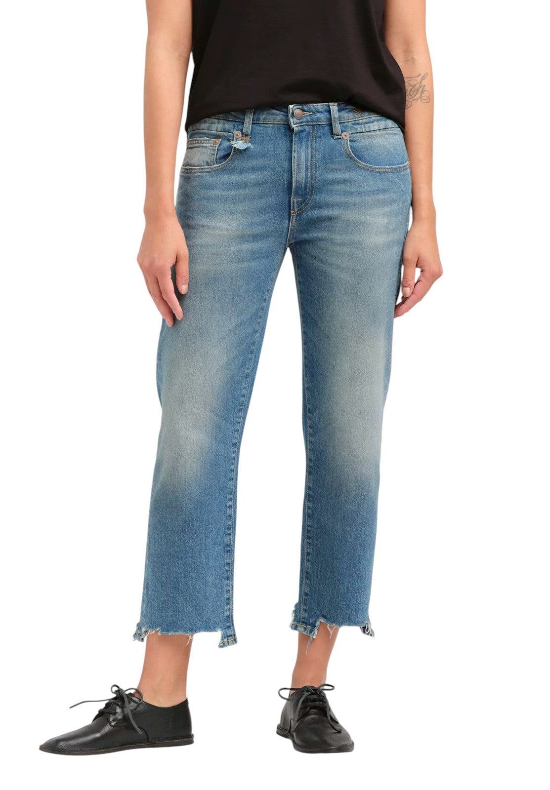 R13 Boy Straight Women Jeans 24 Ankle Jasper Stretchy Distress Washed RRP€595