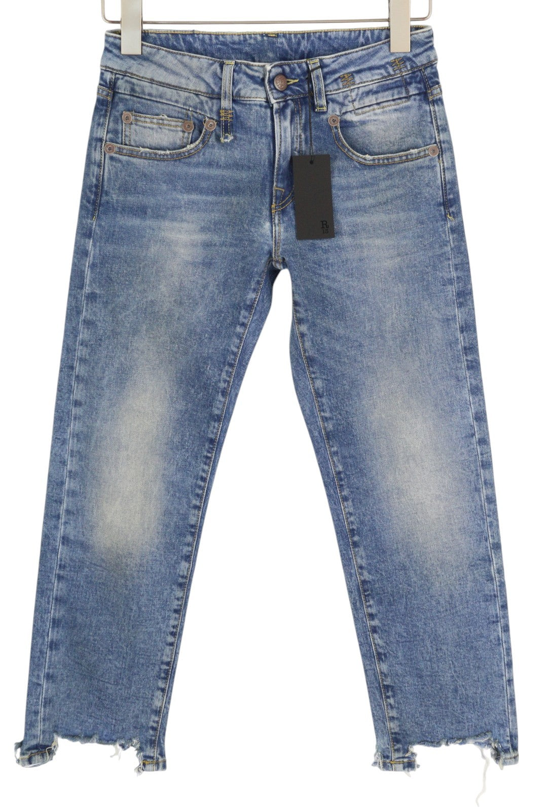 R13 Boy Straight Women Jeans 24 Ankle Jasper Stretchy Distress Washed RRP€595