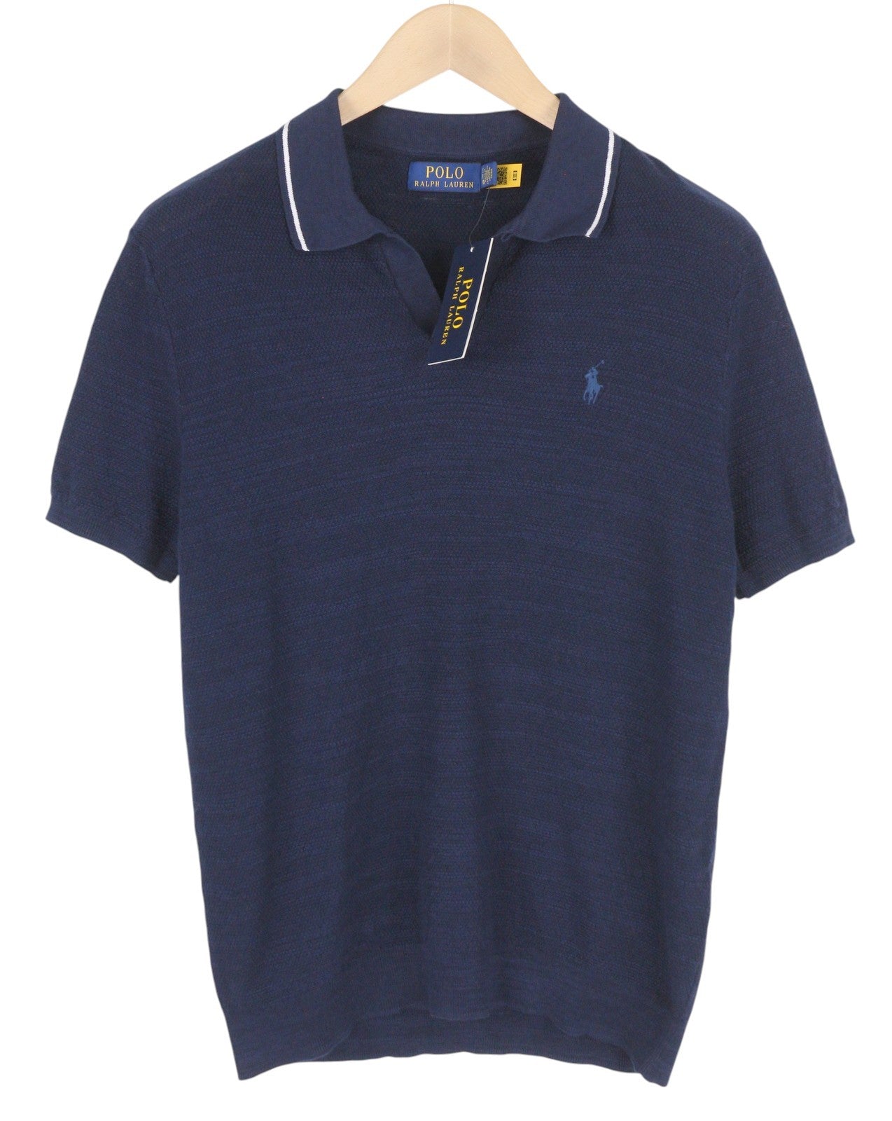 RALPH LAUREN Men T-Shirt S Blue Short Sleeved Linen Blend Textured Polo RRP€241