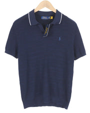 RALPH LAUREN Men T-Shirt S Blue Short Sleeved Linen Blend Textured Polo RRP€241