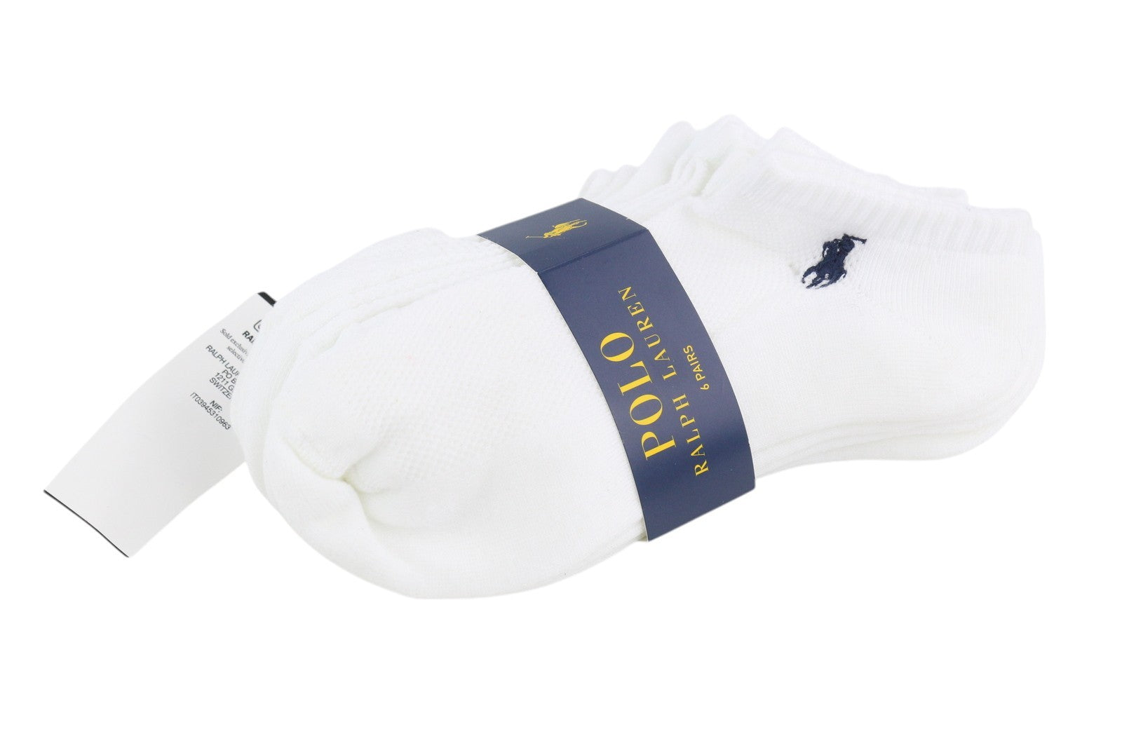 RALPH LAUREN Men Socks OS White Embroidered Logo Low Cut Unisex 6 Pairs