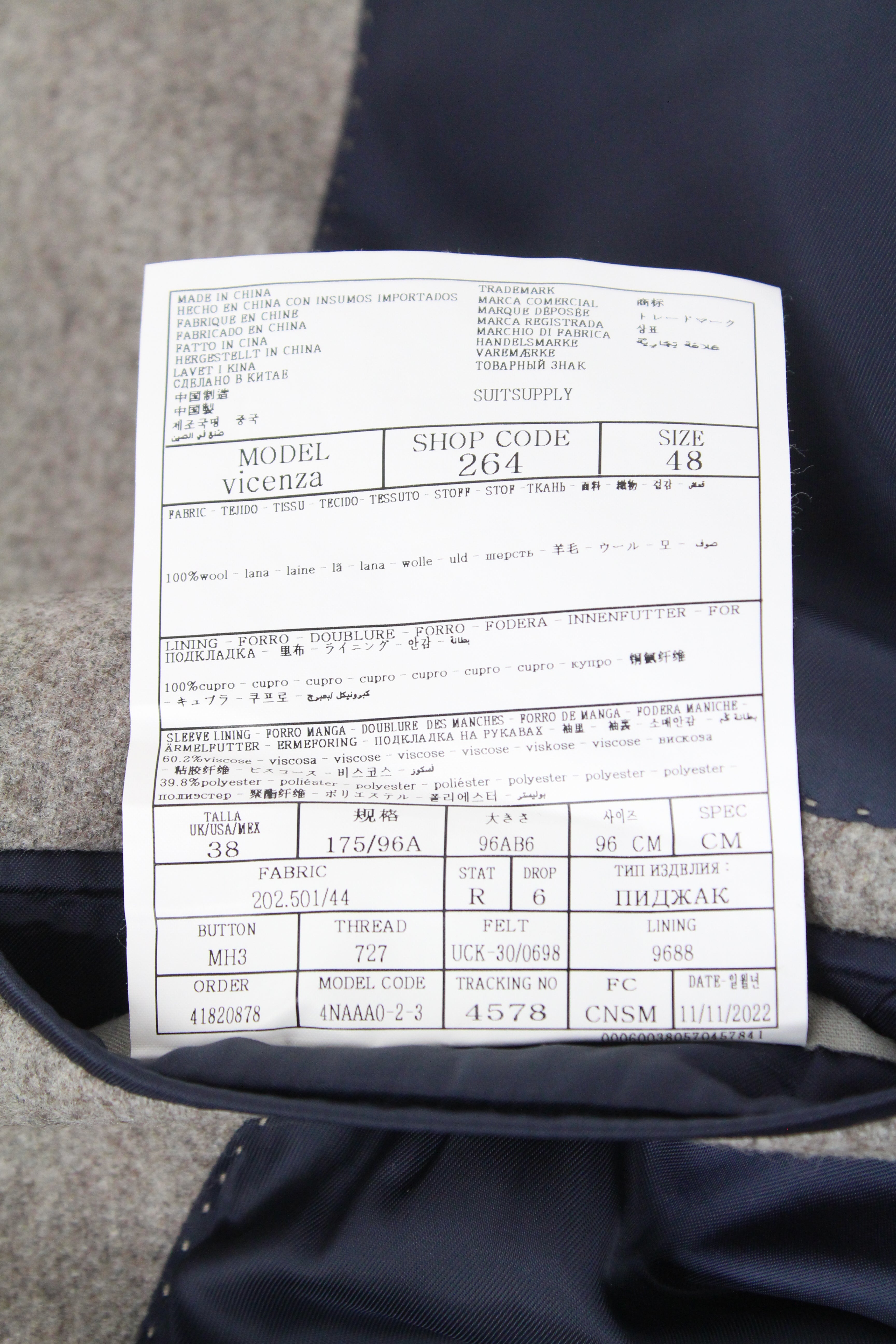 SUITSUPPLY Vicenza Men's UK38R Mid Grey-Brown Flannel Wool Lined Coat