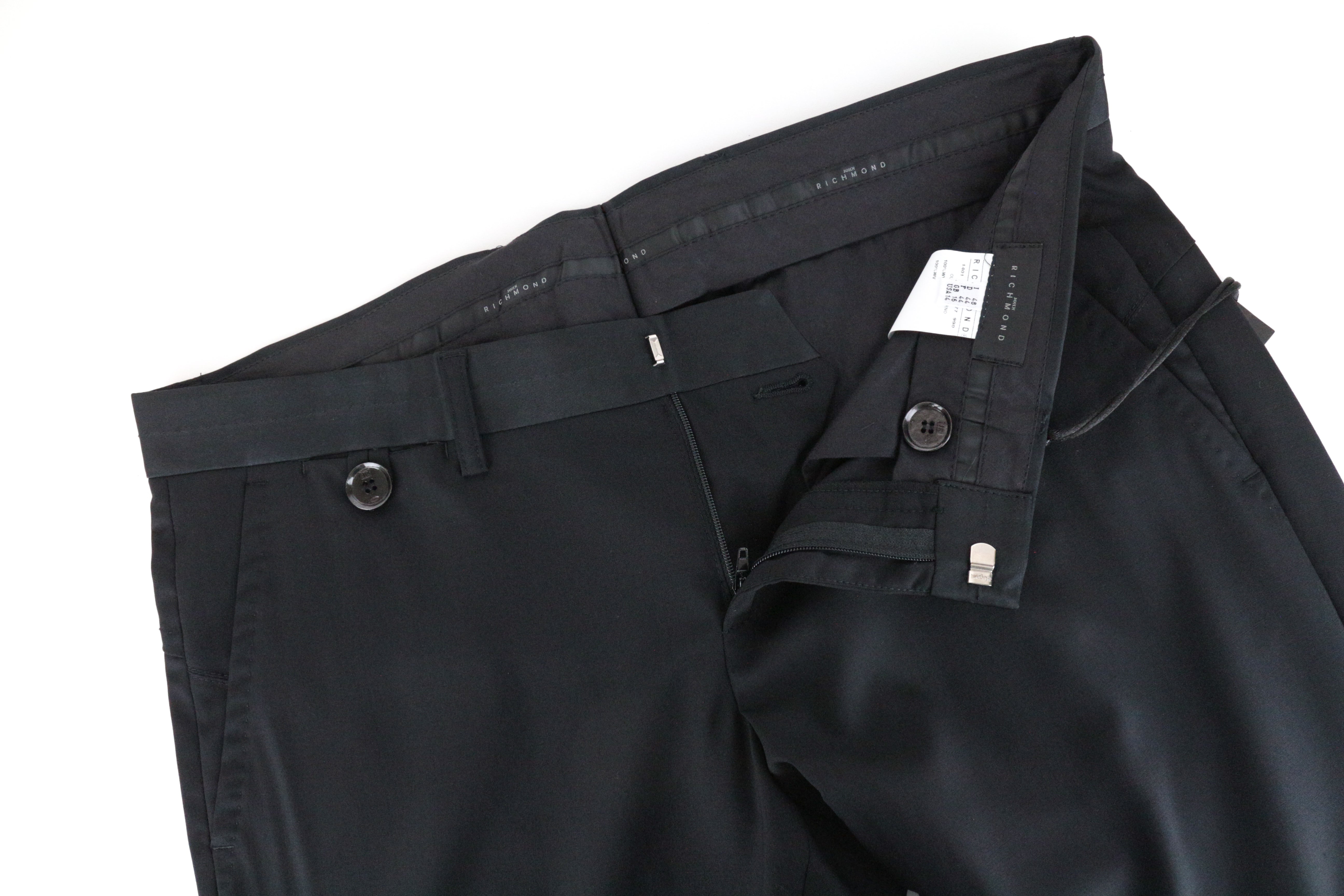 JOHN RICHMOND Men's 48 Black Virgin Wool Zip-Fly Chino Style Smart Trousers