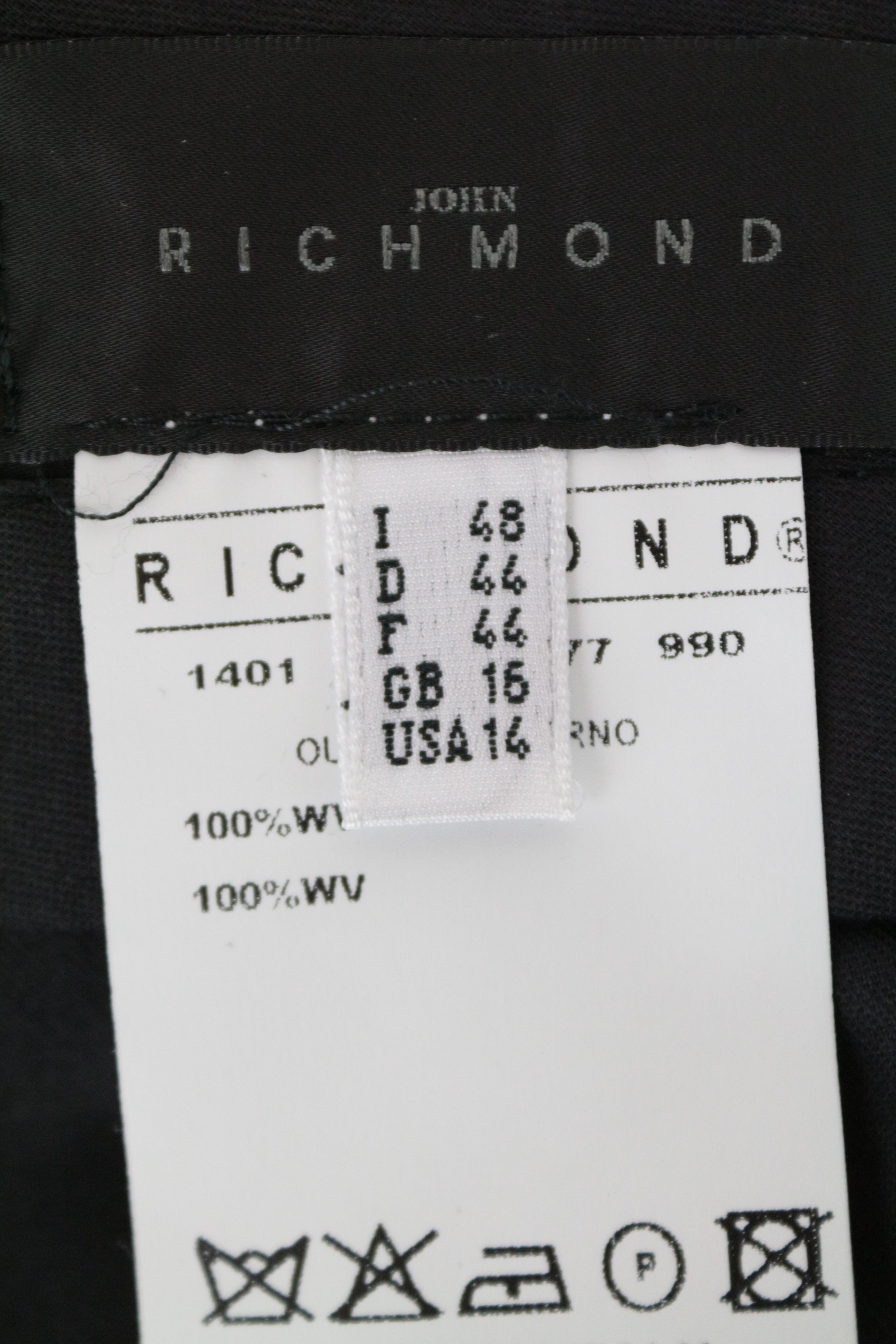 JOHN RICHMOND Men's 48 Black Virgin Wool Zip-Fly Chino Style Smart Trousers