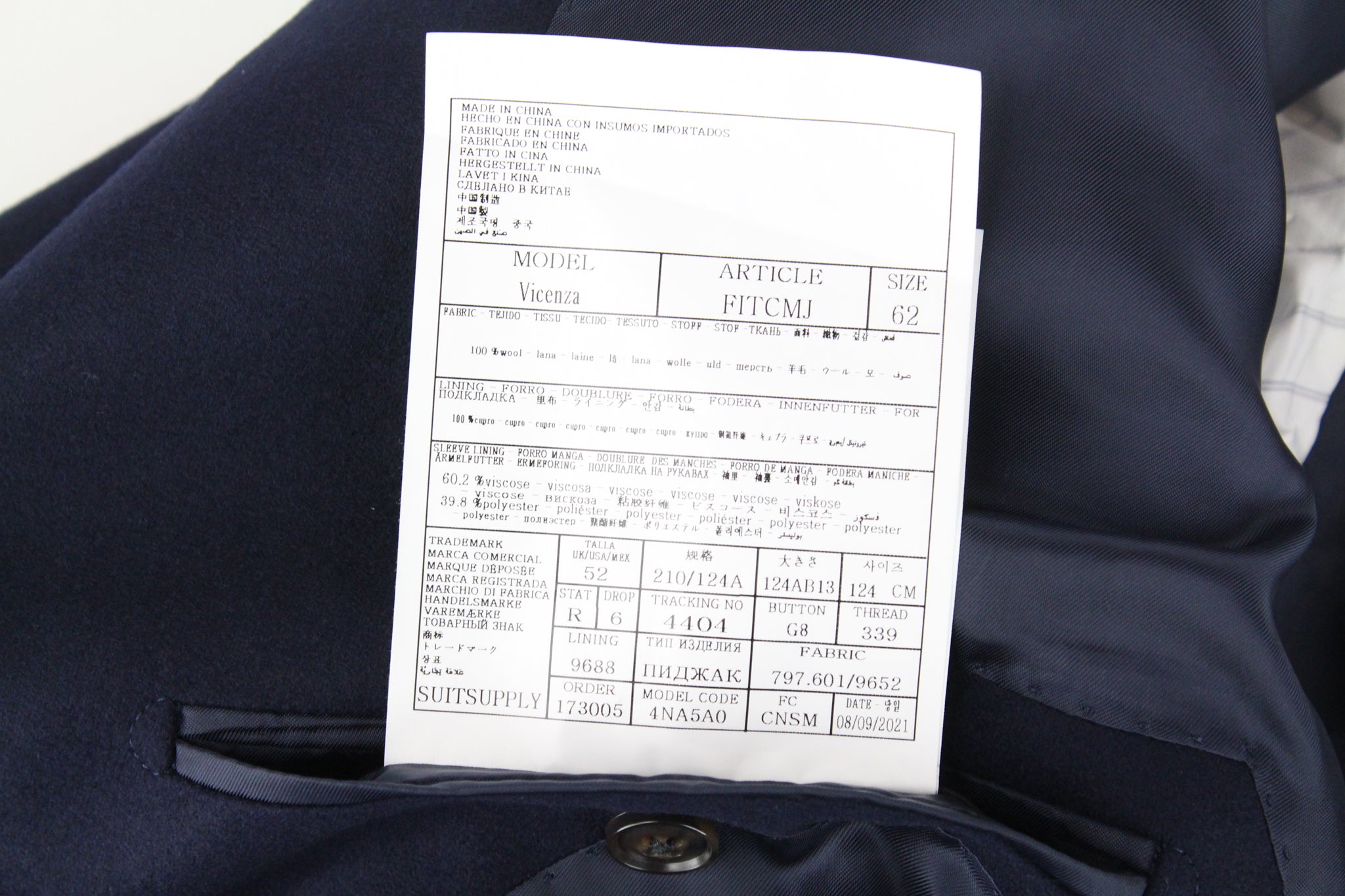 SUITSUPPLY Vicenza Men's UK52R Wool Dark Blue Mid-Length Lined Flannel Coat