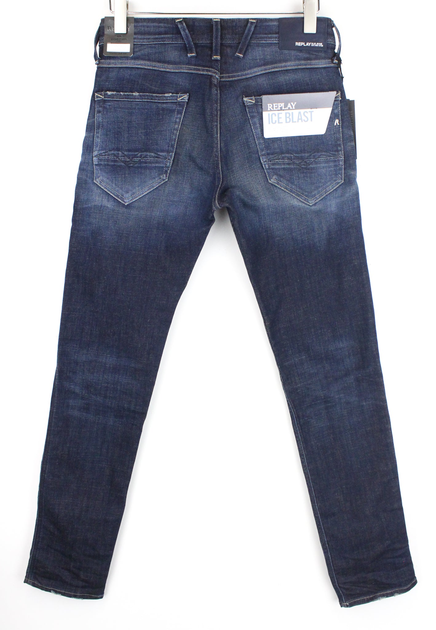 REPLAY Anbass Ice Blast Men's W29/L32 Stretch Slim Faded Denim Blue Jeans