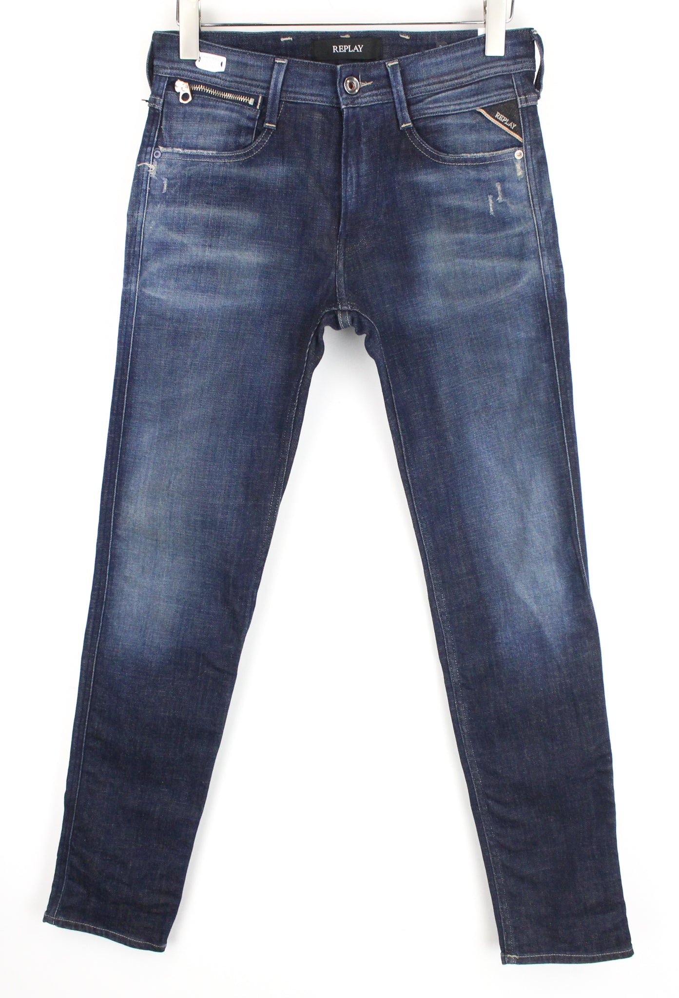 REPLAY Anbass Ice Blast Men's W29/L32 Stretch Slim Faded Denim Blue Jeans