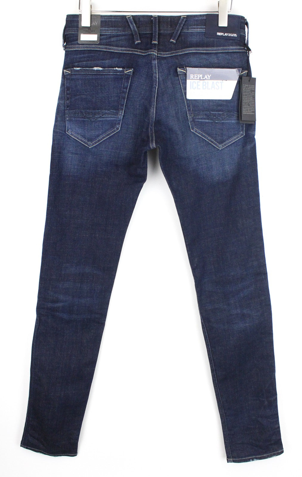 REPLAY Anbass Ice Blast Men's W30/L34 Slim Fit Stretch Faded Zip Blue Jeans