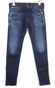 REPLAY Anbass Ice Blast Men's W30/L34 Slim Fit Stretch Faded Zip Blue Jeans