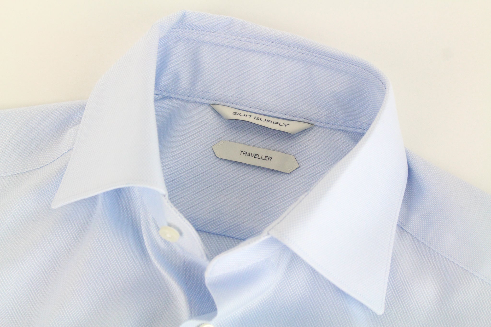 SUITSUPPLY Men's 35 Blue Slim Fit Pure Cotton Button-Up Twill Shirt