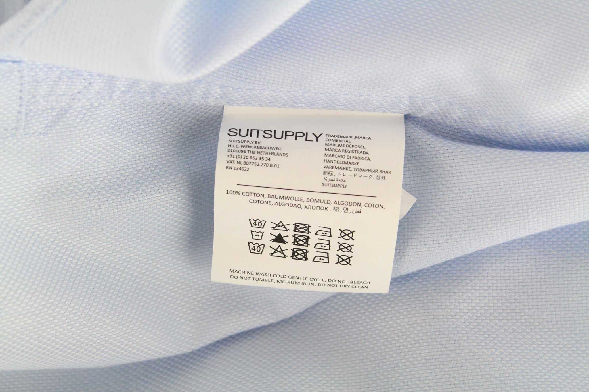 SUITSUPPLY Men's 35 Blue Slim Fit Pure Cotton Button-Up Twill Shirt