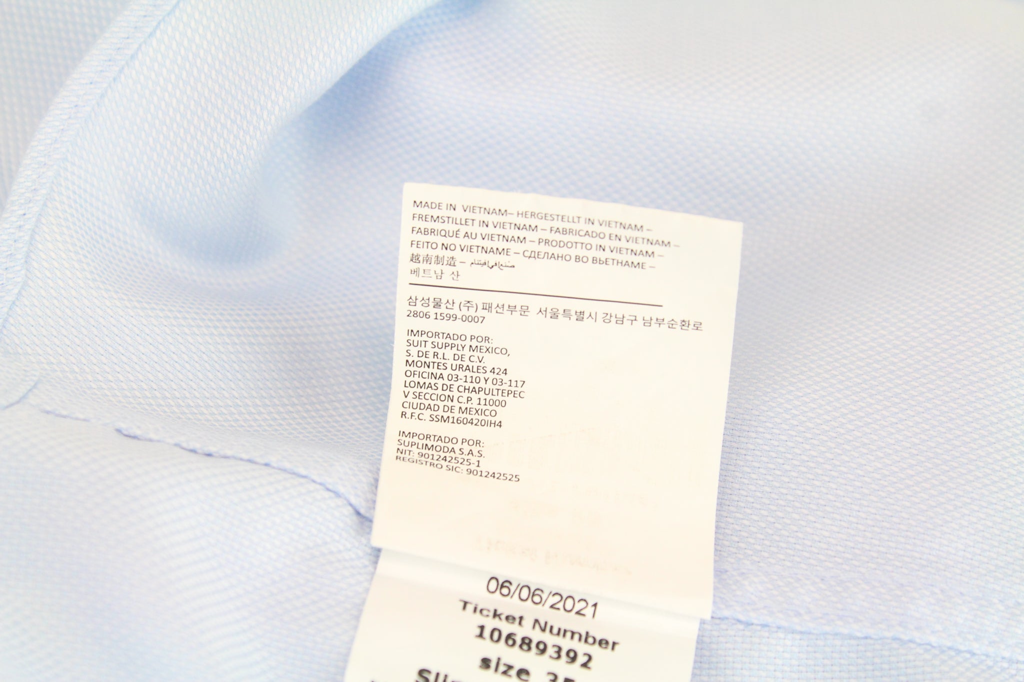 SUITSUPPLY Men's 35 Blue Slim Fit Pure Cotton Button-Up Twill Shirt