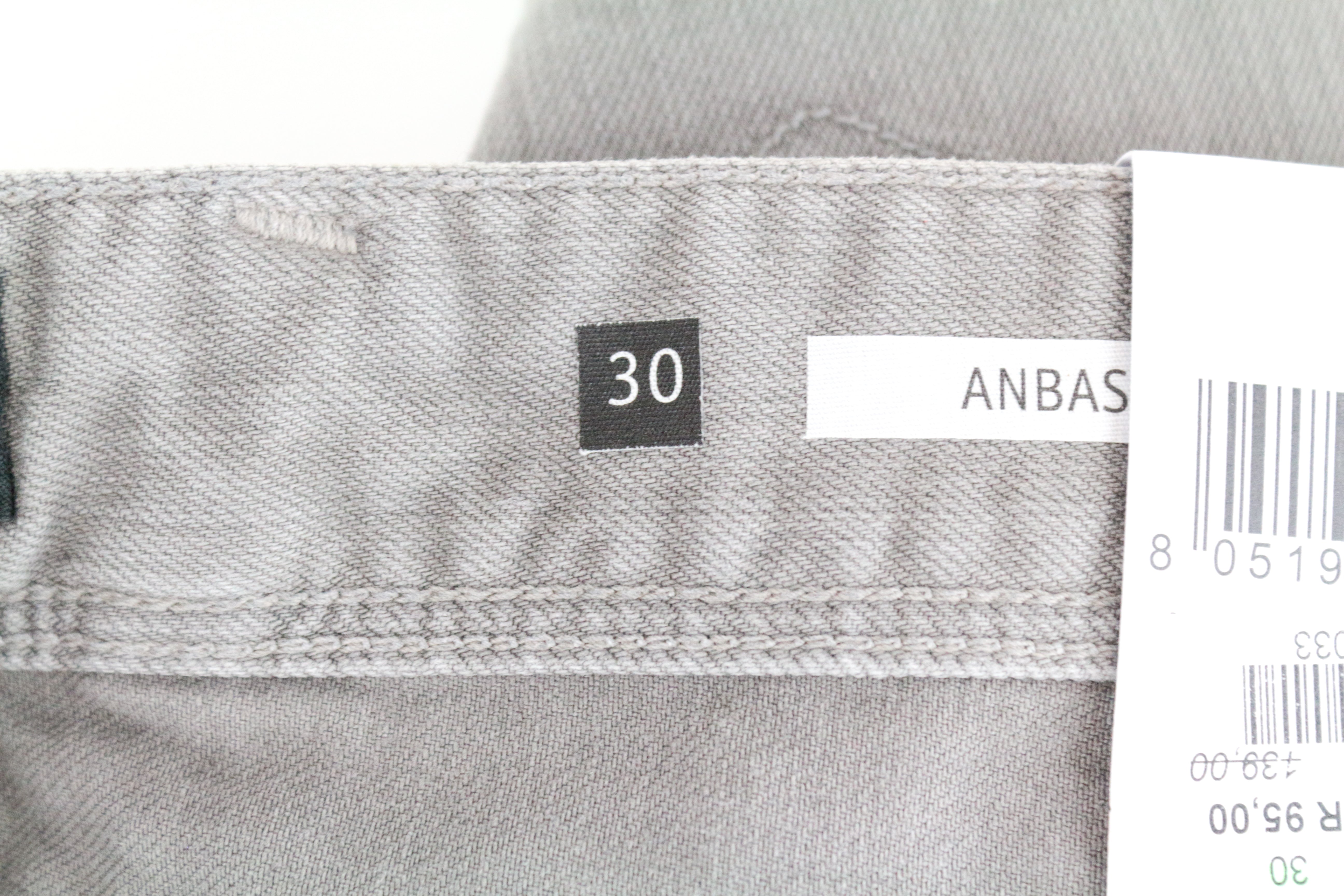 REPLAY Anbass Men's W30/L34 Light Grey Zip-Fly Slim Fit Stretch Denim Jeans