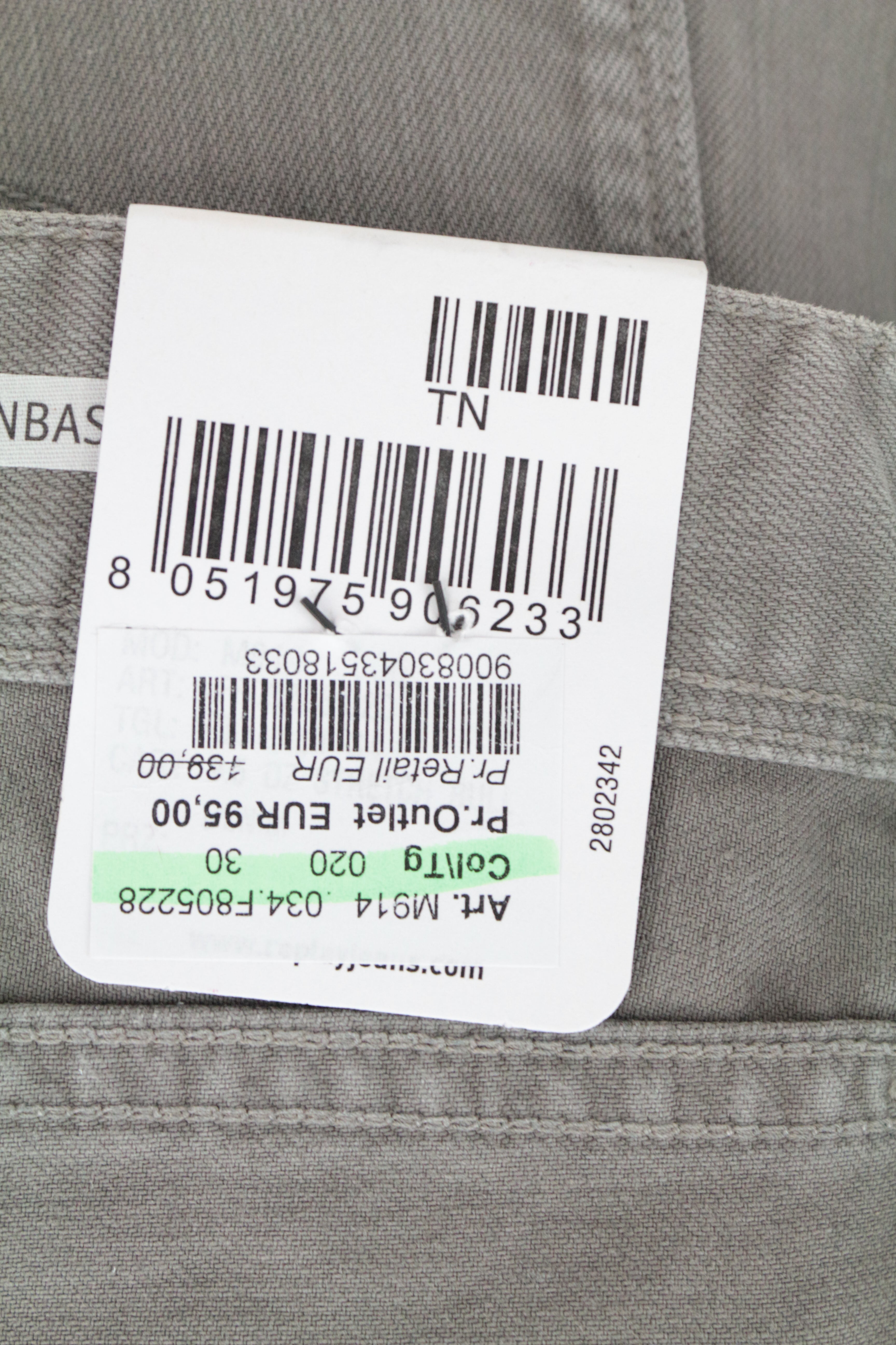 REPLAY Anbass Men's W30/L34 Light Grey Zip-Fly Slim Fit Stretch Denim Jeans