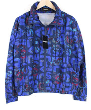 DESIGUAL Lex Women's 40 Blue Short Jacket Abstract Print Logo Hidden Hood
