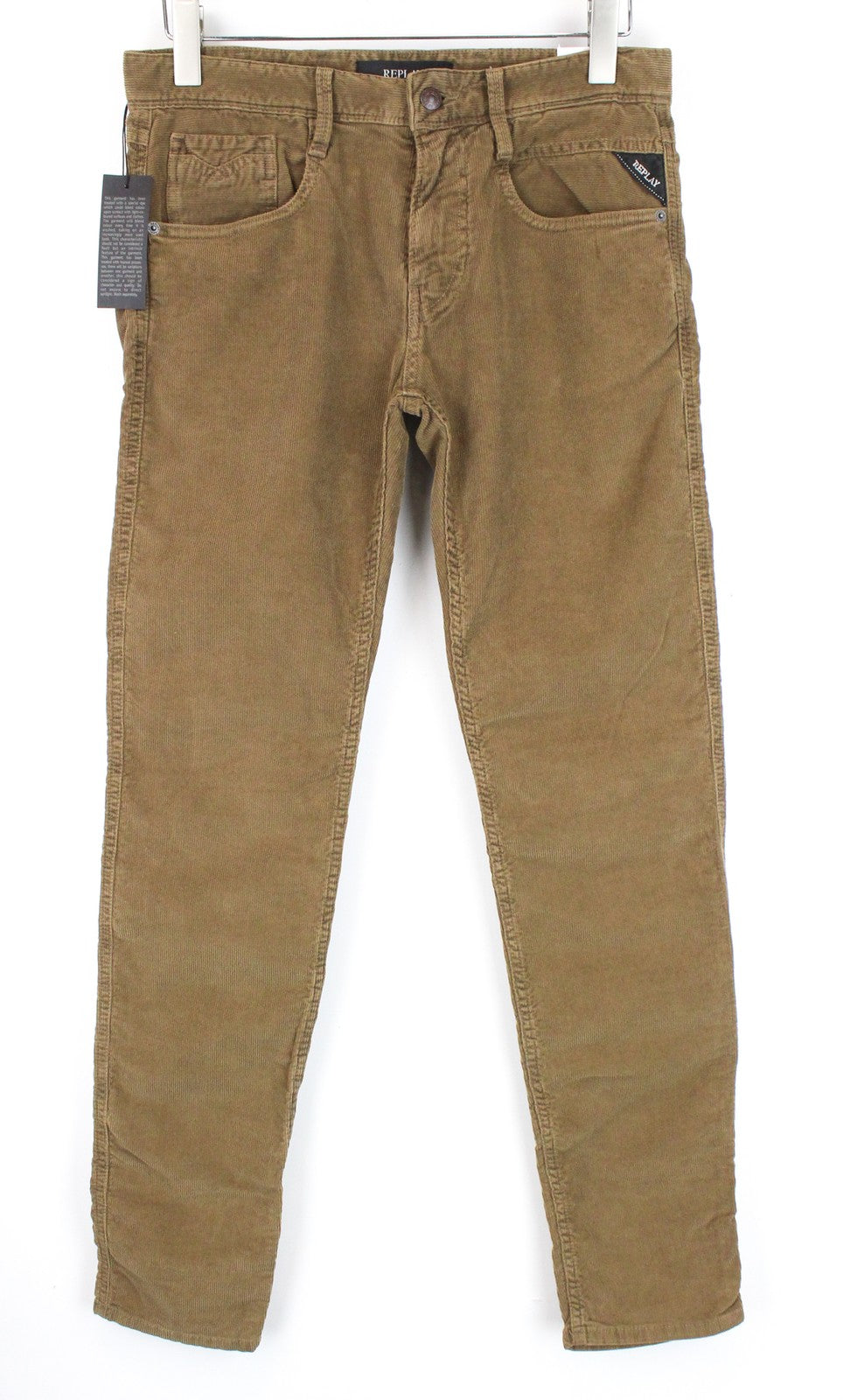 REPLAY Anbass Men's W29/L32 Mustard Brown Corduroy Slim Button-Fly Trousers