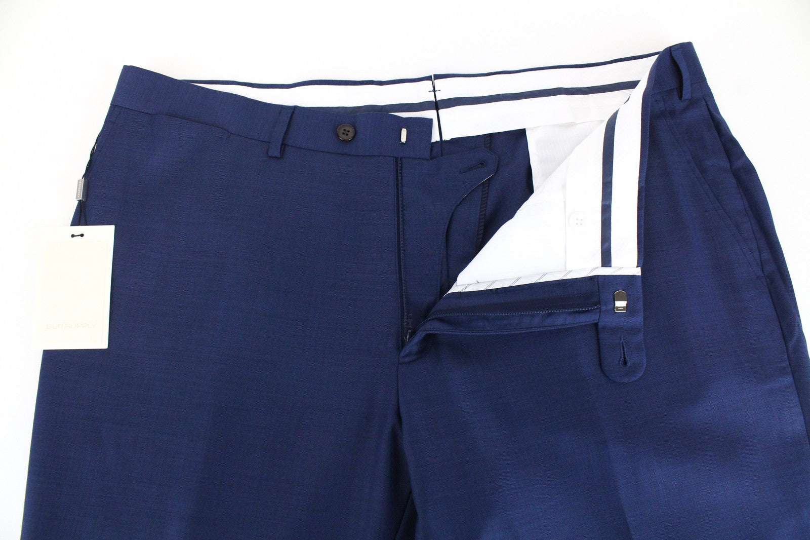 SUITSUPPLY Brescia Men's UK42R Blue Classic Lined Formal Wool Trousers