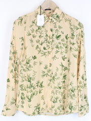 DENHAM Jessie Women's XS Orange Leaf Print Button-Up Palm Twill Blouse