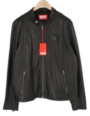 DIESEL L-Metalo Men Jacket 54 Black Sheepskin Leather Zipper Logo RRP€795