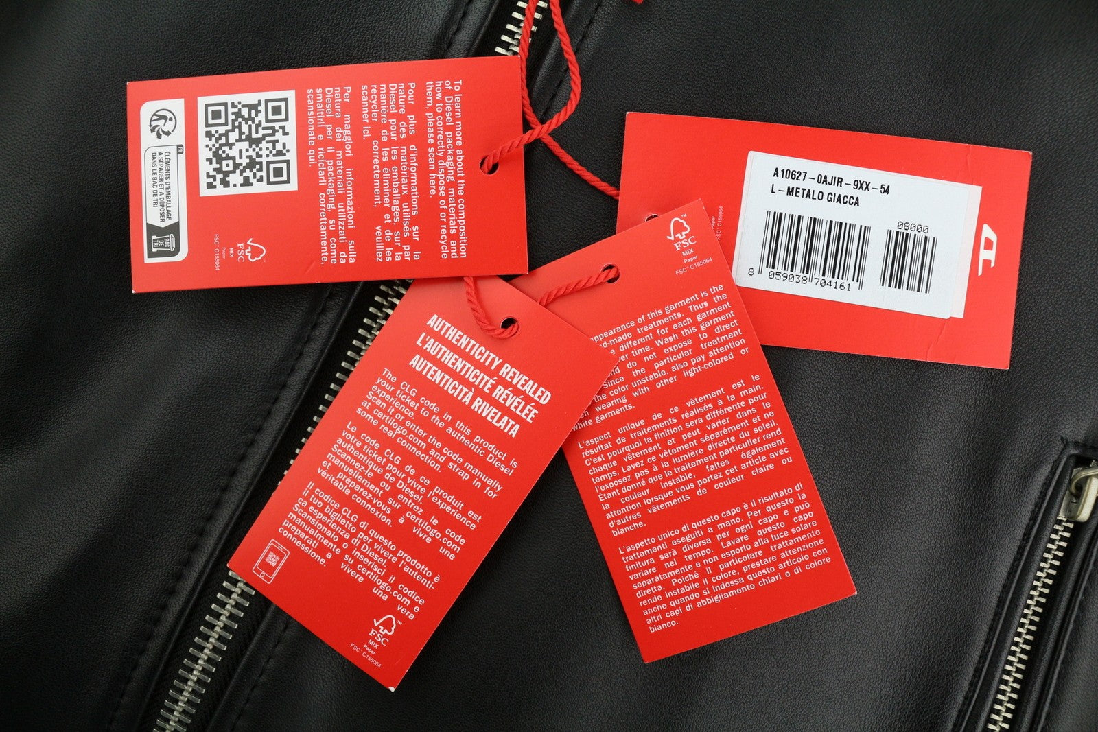 DIESEL L-Metalo Men Jacket 54 Black Sheepskin Leather Zipper Logo RRP€795