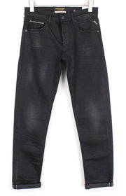 REPLAY Grover W30/L34 juodi, tiesūs, tamprūs, medvilniniai džinsai su užsegimu, skalbinių spalvos 