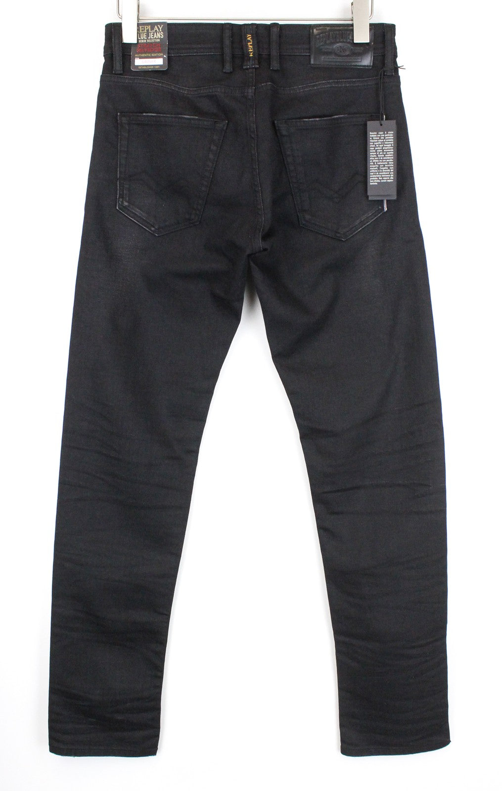 REPLAY Grover W30/L34 juodi, tiesūs, tamprūs, medvilniniai džinsai su užsegimu, skalbinių spalvos 