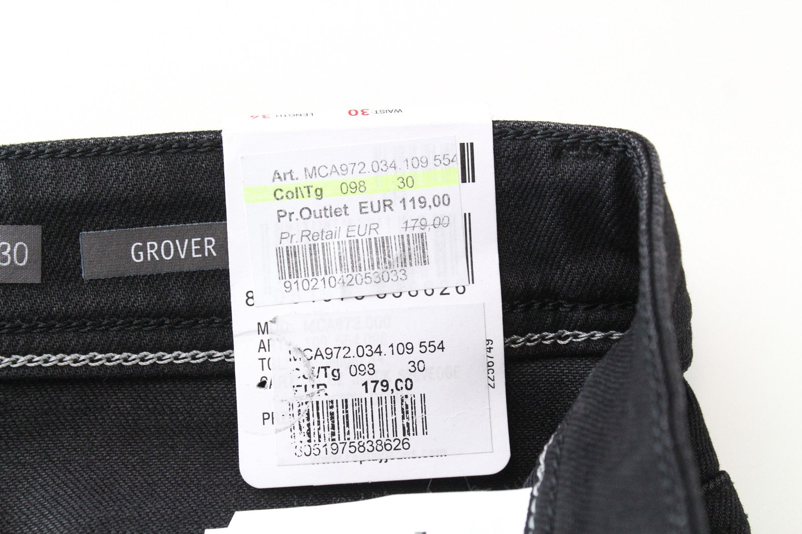 REPLAY Grover W30/L34 juodi, tiesūs, tamprūs, medvilniniai džinsai su užsegimu, skalbinių spalvos 