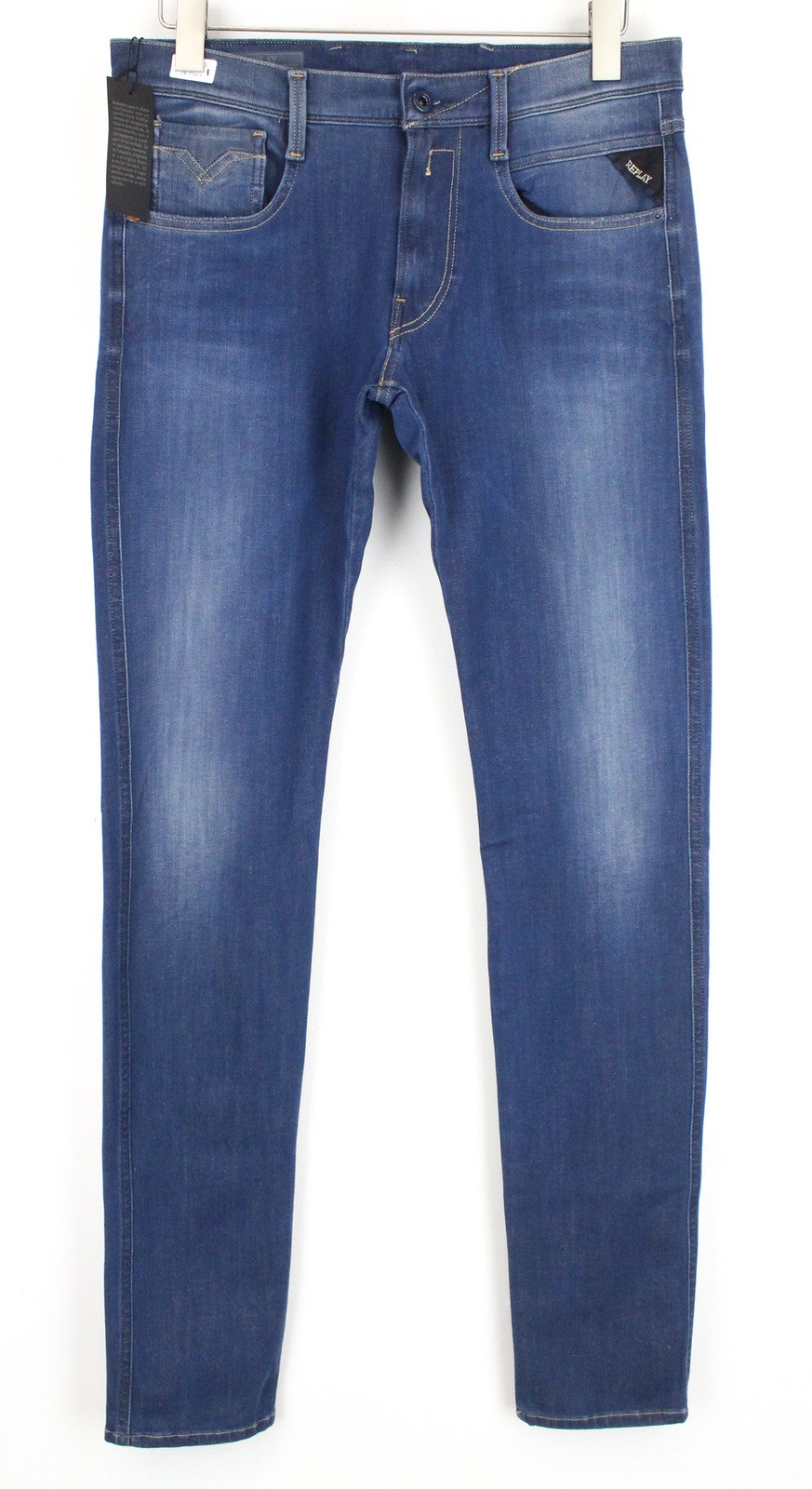 REPLAY Anbass W31/L36 Slim Fit Blue Washed Stretch Cotton 5-Pocket Jeans