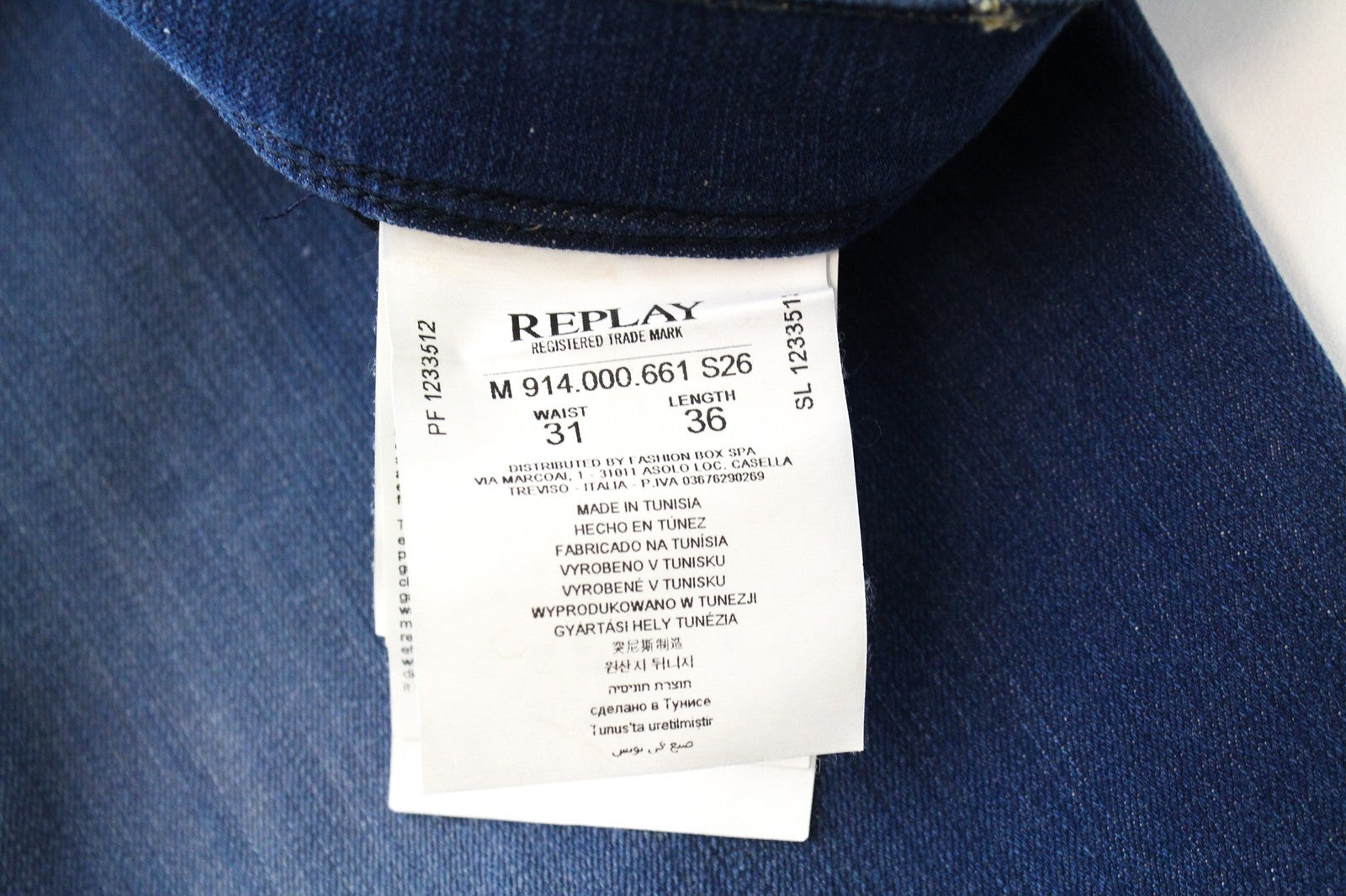 REPLAY Anbass W31/L36 Slim Fit Blue Washed Stretch Cotton 5-Pocket Jeans