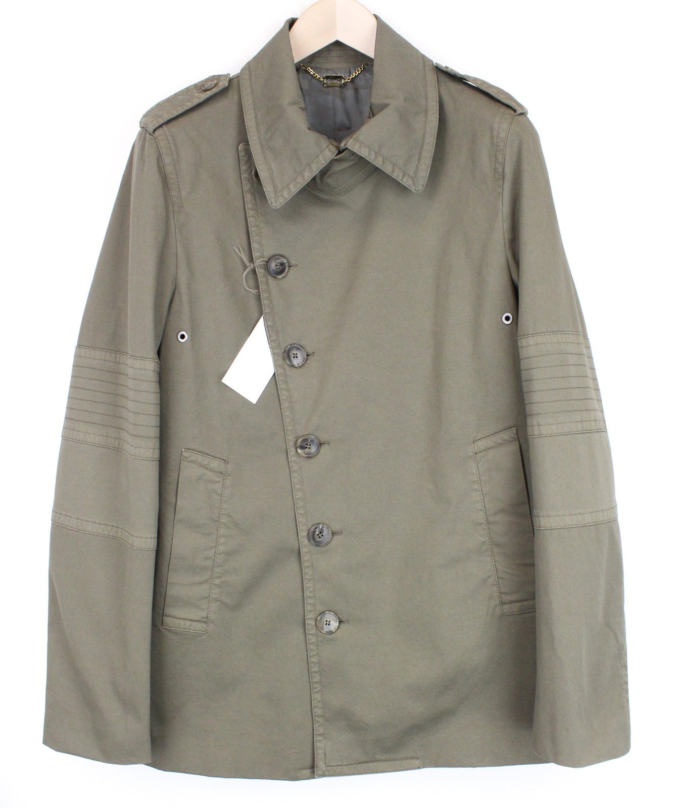 RICHMOND Men's Jacket 48 Green Collared Lined Cotton Stretch Single-Breast