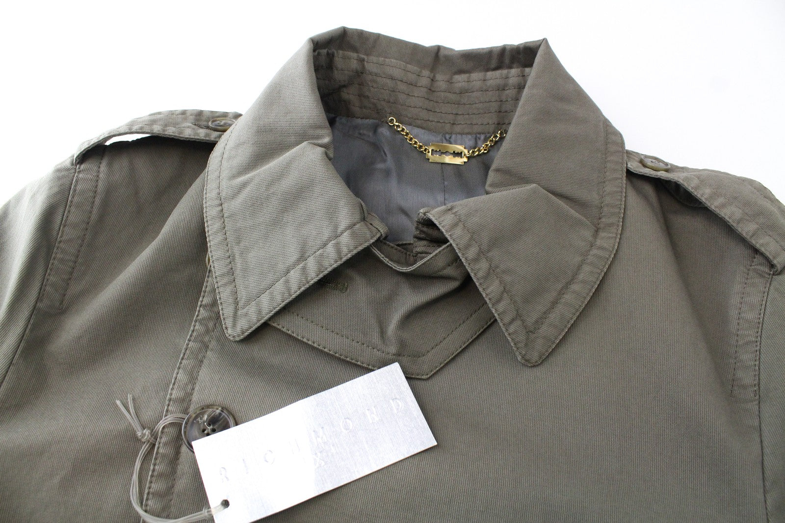 RICHMOND Men's Jacket 48 Green Collared Lined Cotton Stretch Single-Breast