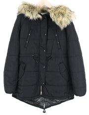 REPLAY S Black Faux Fur Padded Women's Parka Hooded Lined Zipped Jacket