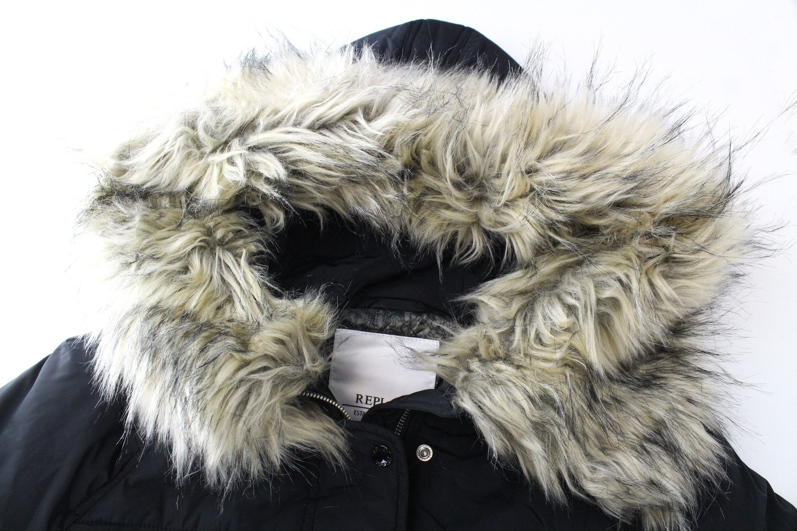 REPLAY S Black Faux Fur Padded Women's Parka Hooded Lined Zipped Jacket