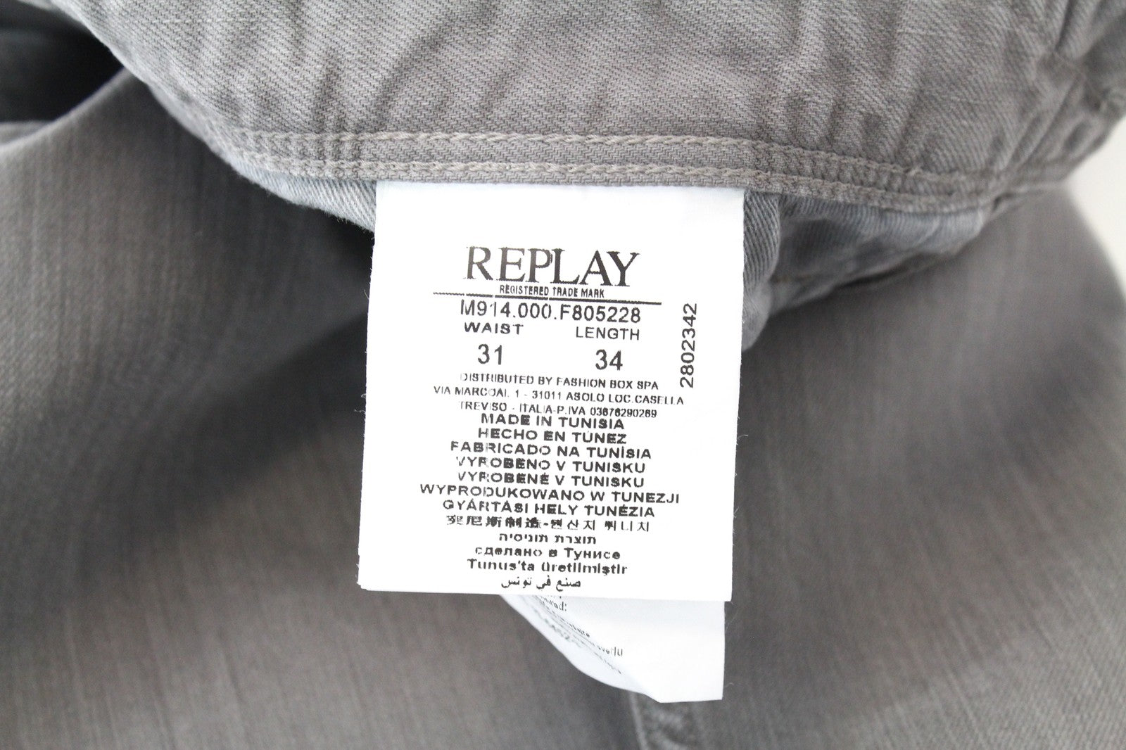 REPLAY W31/L34 Anbass Jeans Slim Fit Stretch Grey Cotton 5-Pocket Style