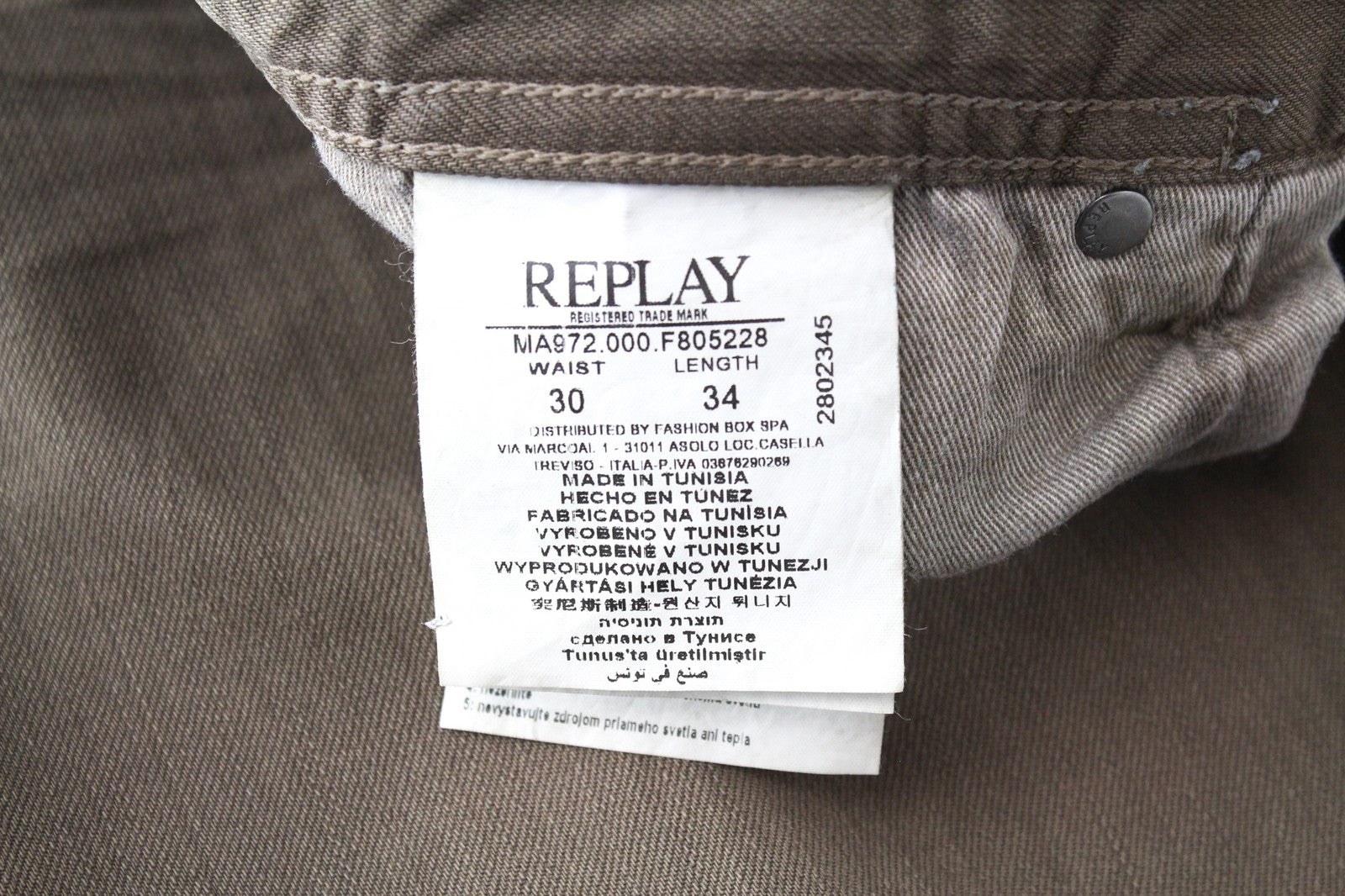 REPLAY Grover W30/L34 Straight Washed Brown Denim Stretch Cotton Fit Jeans