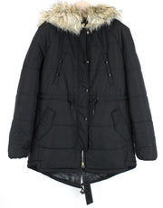 REPLAY Women's Jacket M Black Faux Fur Padded Hooded Lined Zipped Parka