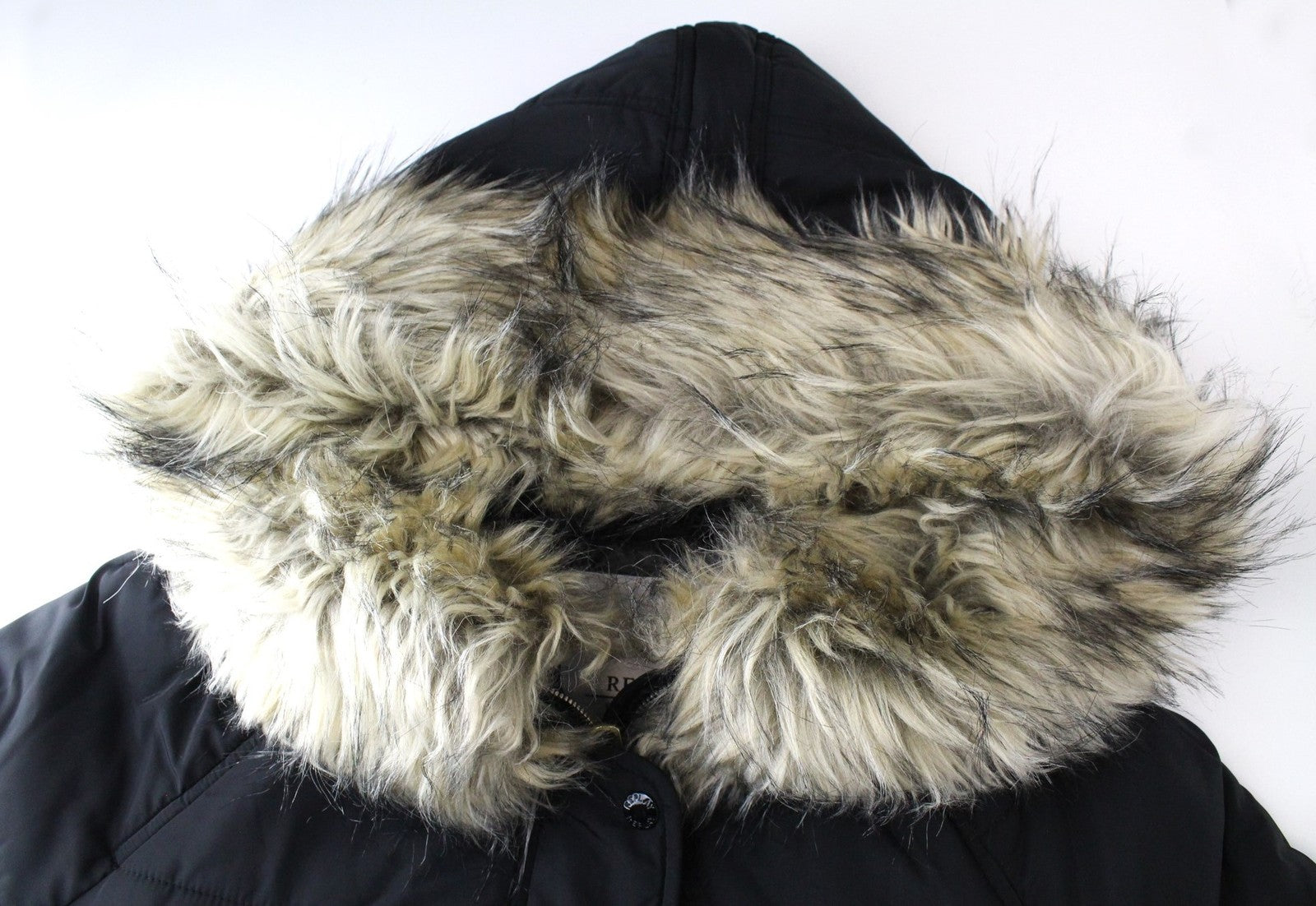 REPLAY Women's Jacket M Black Faux Fur Padded Hooded Lined Zipped Parka