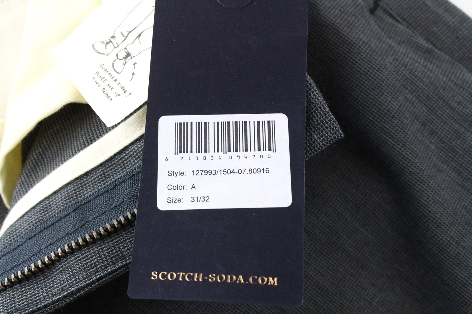 SCOTCH & SODA Stuart W31/L32 Men's Slim Cotton Trousers Grey Pleated Belted