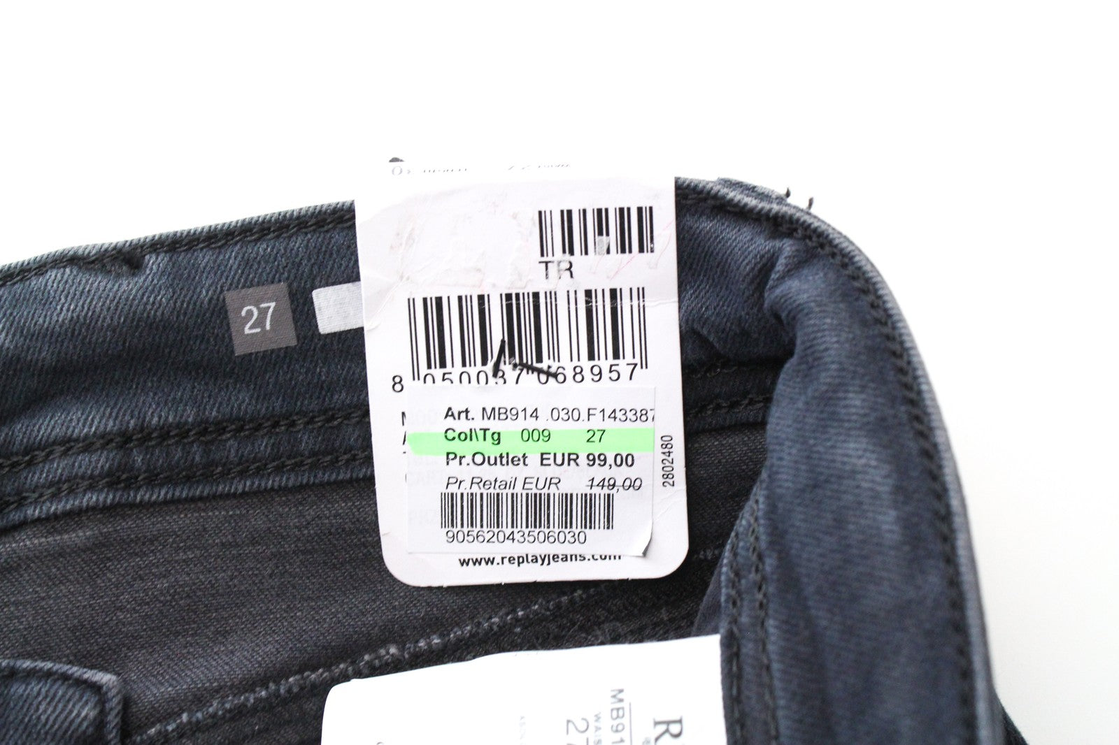 REPLAY Anbass vyriški W27/L30 ploni pilkai mėlyni skalbto džinso tamprūs medvilniniai džinsai