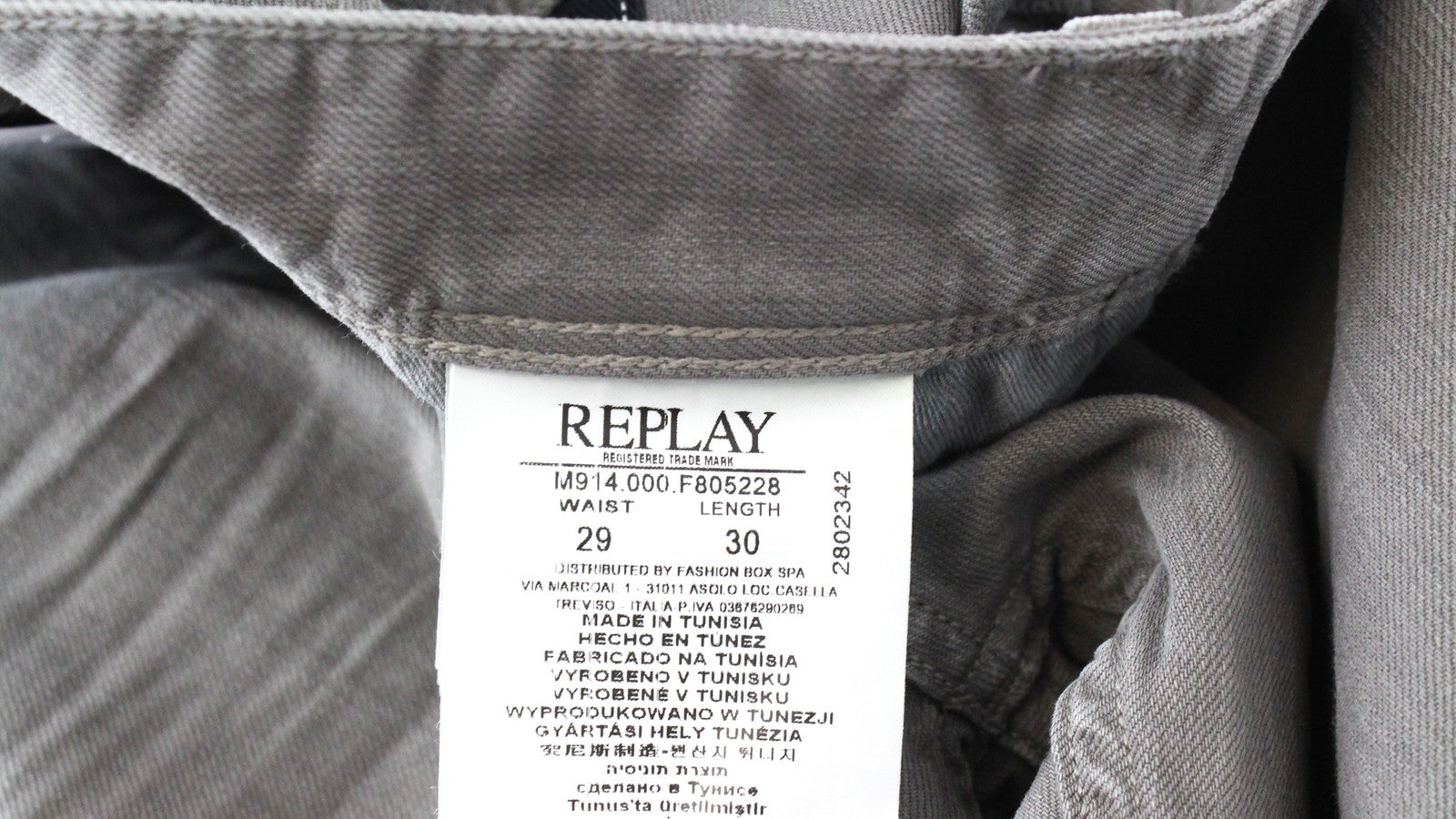 REPLAY Anbass W29/L30 Men's Slim Cotton Stretch Grey Casual 5-Pockets Jeans